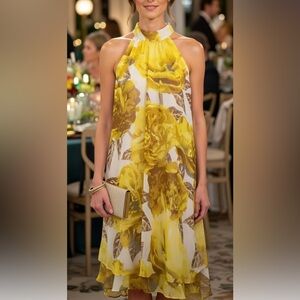 Eliza J High Halter Midi Floral A-line Dress sz 4